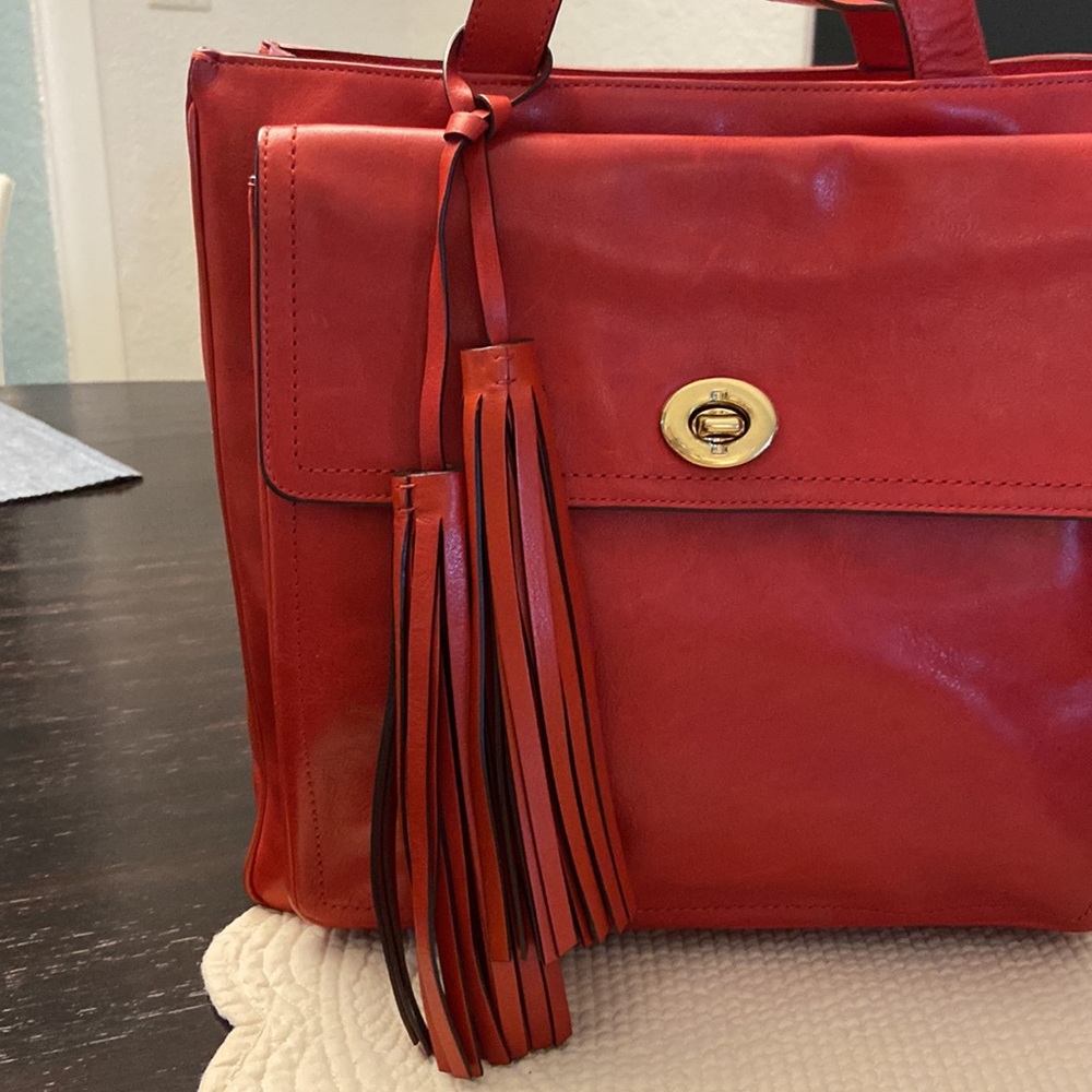 Coach Red Leather Tote w/ zip top